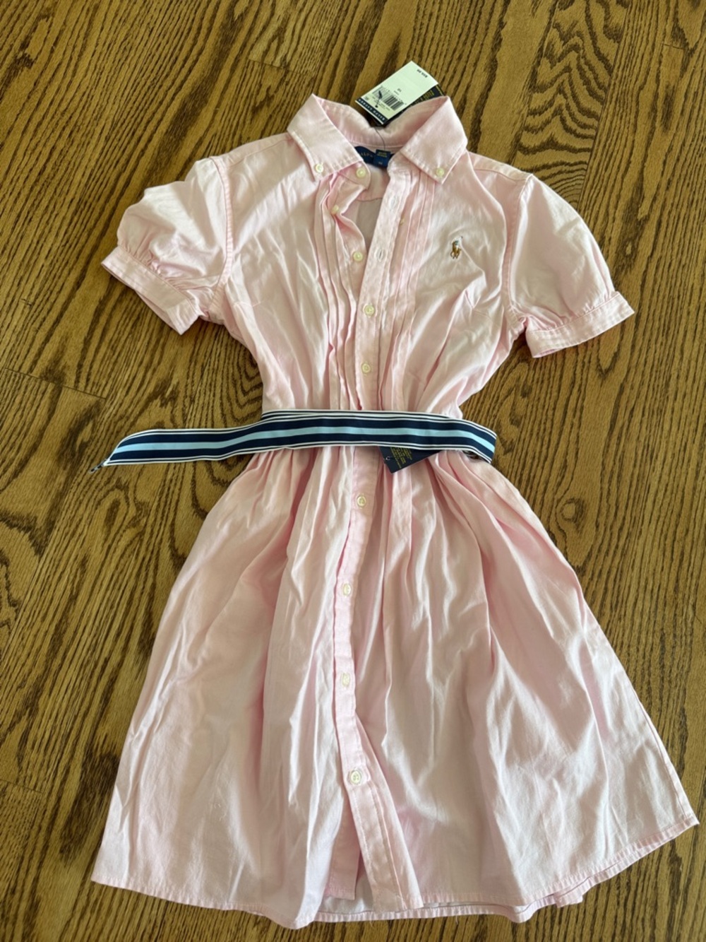 NWT Ralph Lauren Light Pink Short Sleeve Shirt Dress with Navy Striped Belt